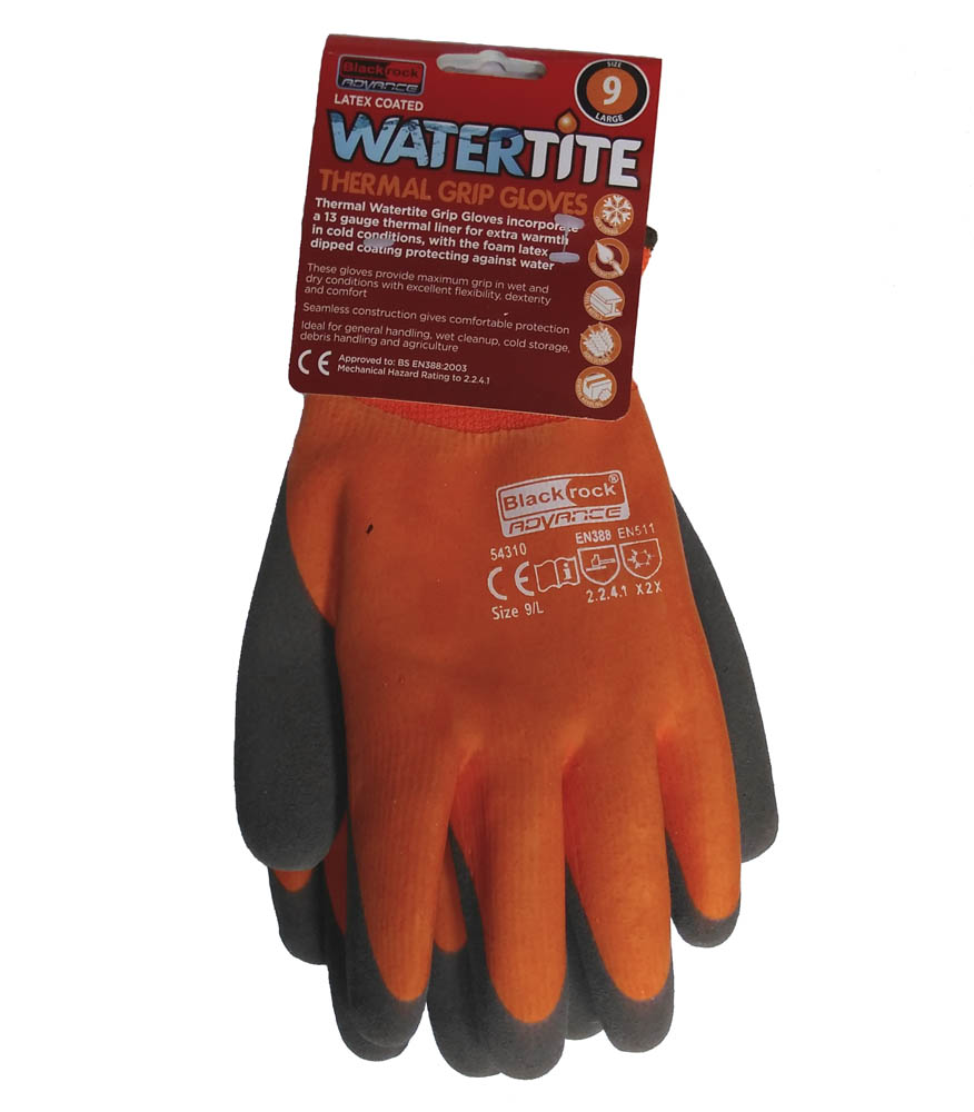 Latex Coated Watertite Thermal Gripper Work Gloves Size 9 Waterproof 