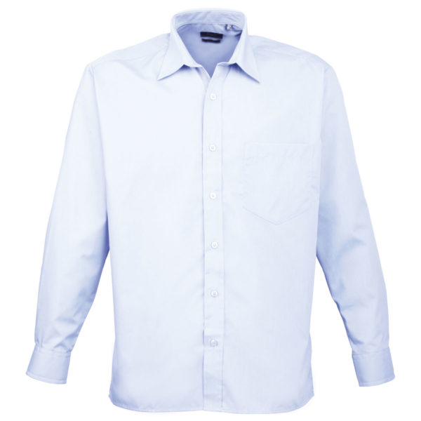 Premier Long Sleeve Black Poplin Shirt Plain Work PR200 Mid Blue 